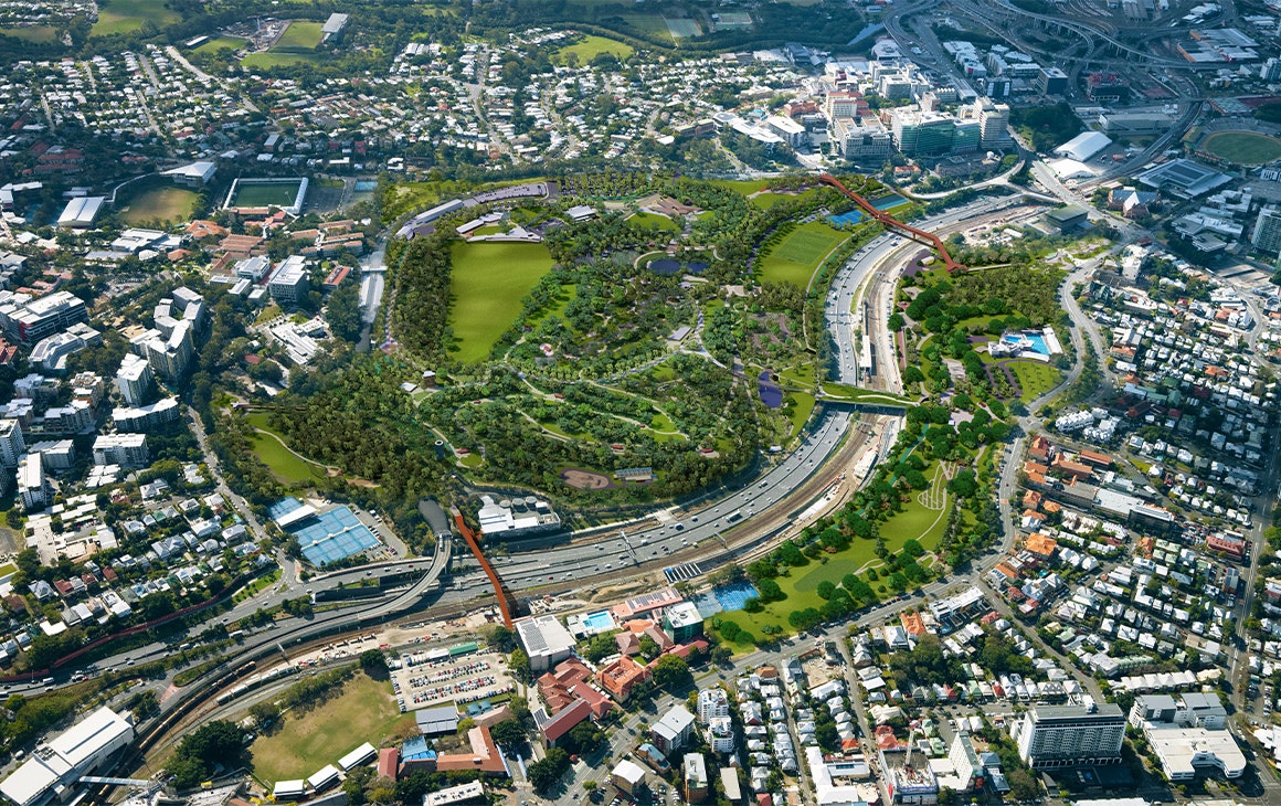 a render of an aerial view of the park